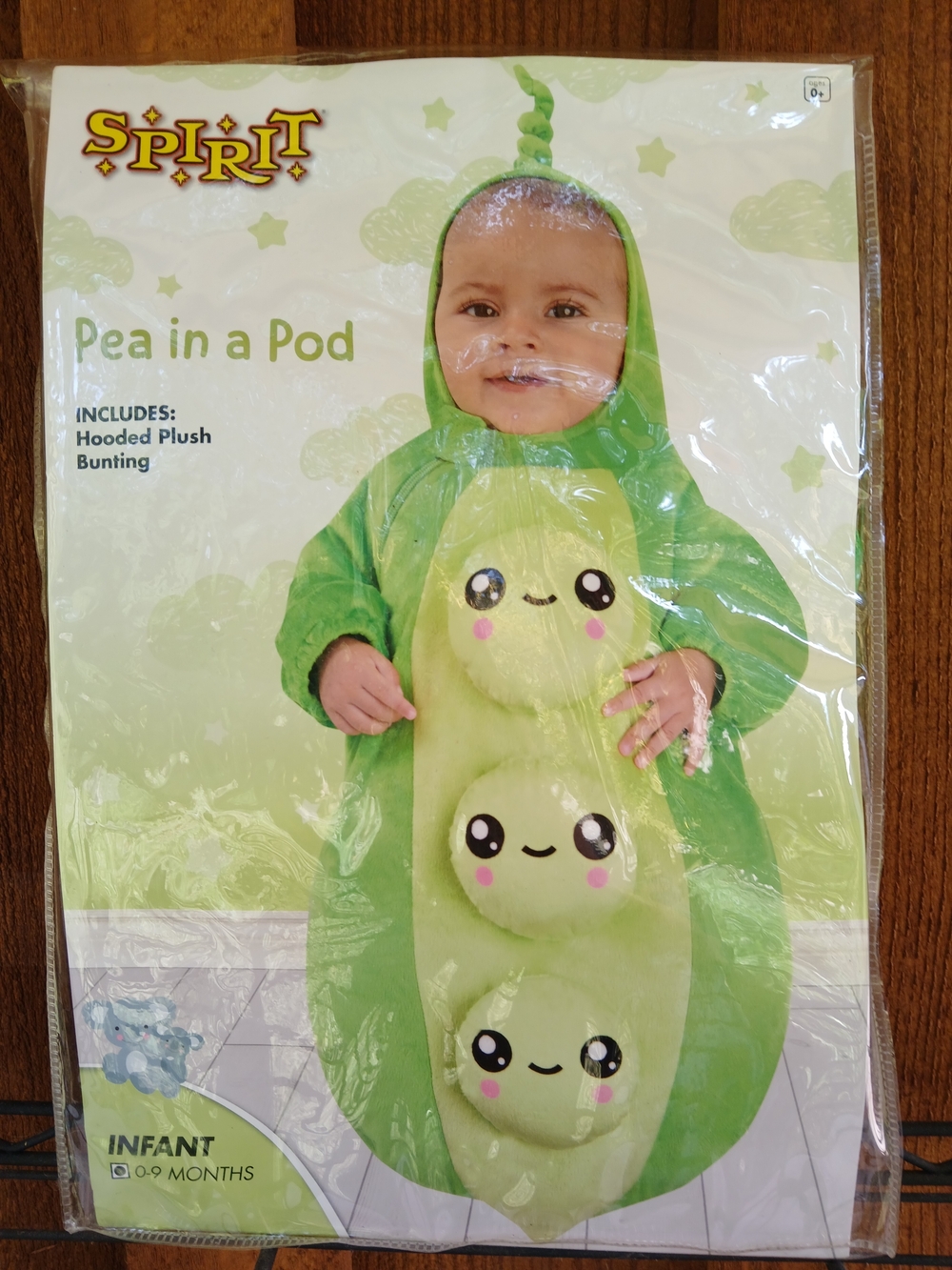 NIB Spirit Halloween Baby Peas in a Pod Costume Infant 0-9 Months Bunting